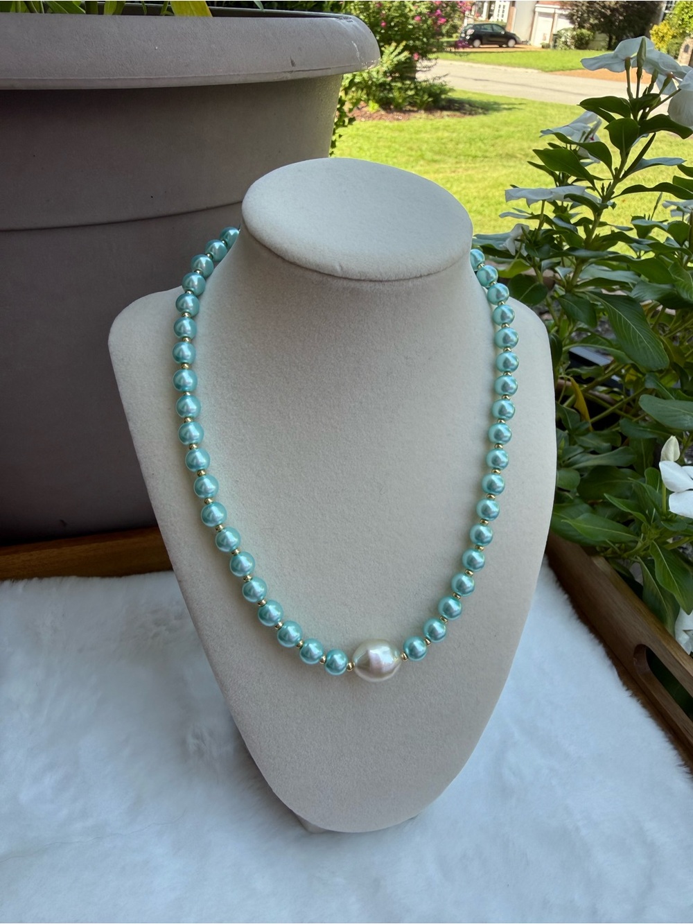 Turquoise Faux Pearl & Gold-Plated Statement Necklace - 18-inch